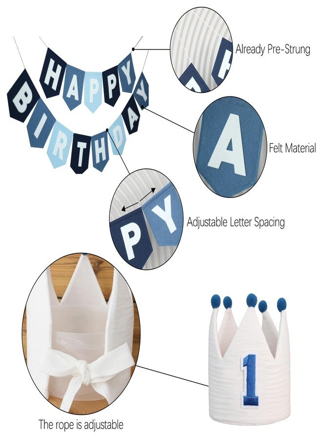 DCJHFJ Felt Navy Blue Happy Birthday High Chair Banner Pre-Strung Birthday Hanging Decoration For Baby Boy 1st Birthday Party Decorations - Image 4